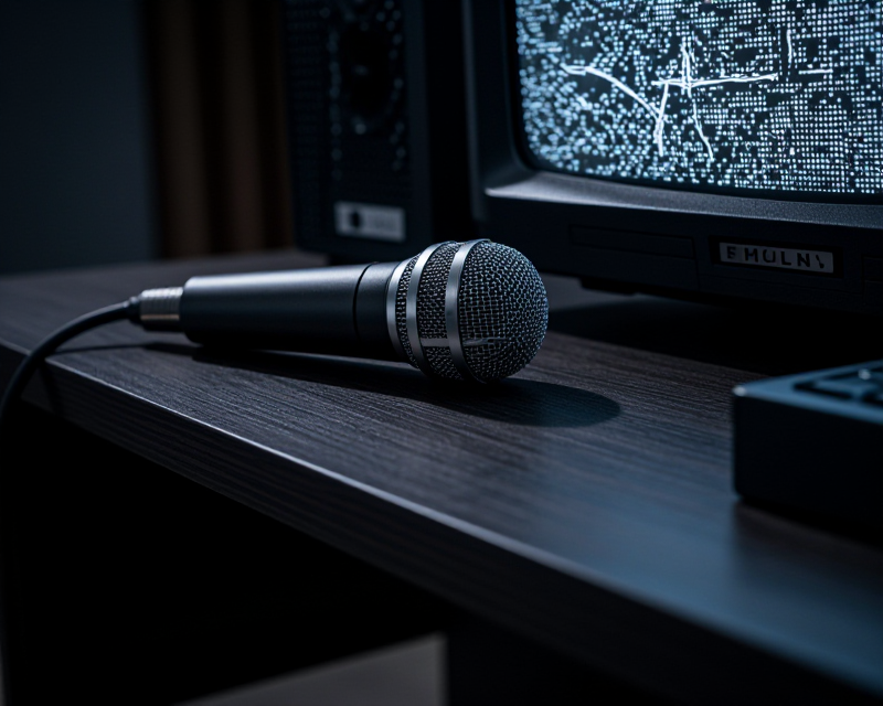 A cinematic depiction of a crumbling media empire